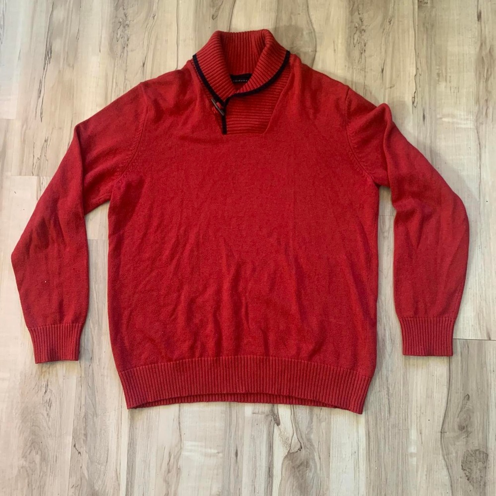 Sean John Mens Red Cotton Mock Neck Pullover Sweater Wood Button 2XL